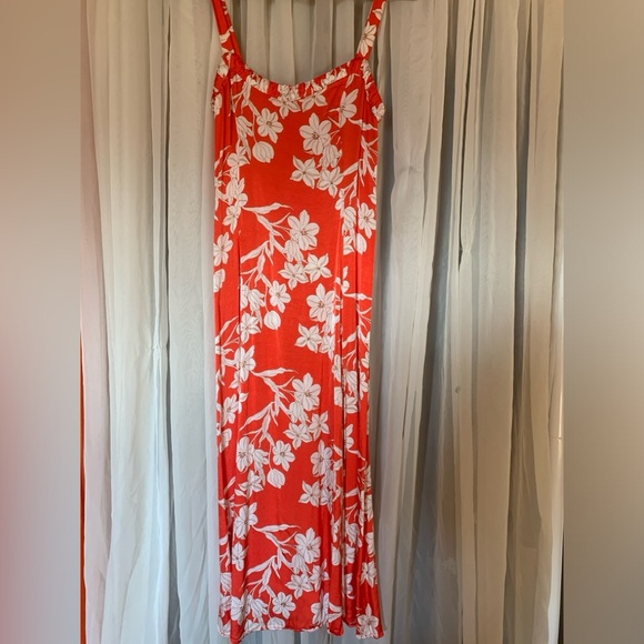 Zara  orange/red floral maxi dress with side front slit Size Medium. - Picture 1 of 4